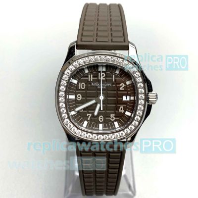 PPF Swiss Replica Patek Philippe Aquanaut 5067A Brown 35.6mm Ladies Rubber Strap Watch 